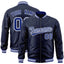 Custom Navy Royal-White Varsity Full-Zip Letterman Bomber Jacket
