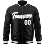 Custom Black White-Gray Varsity Full-Zip Letterman Bomber Jacket