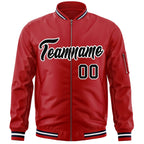 Custom Red Black-White Varsity Full-Zip Letterman Bomber Jacket