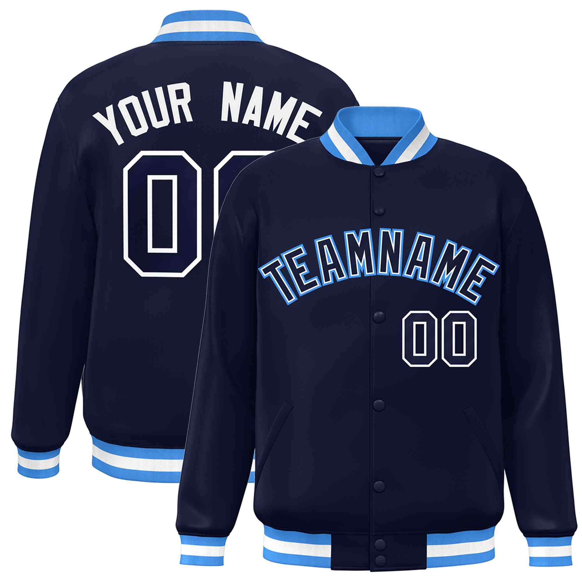 Custom Navy Navy-White Classic Style Varsity Full-Snap Letterman Jacket Main image