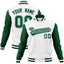 Custom White Green-White Raglan Sleeves Varsity Full-Snap Letterman Jacket