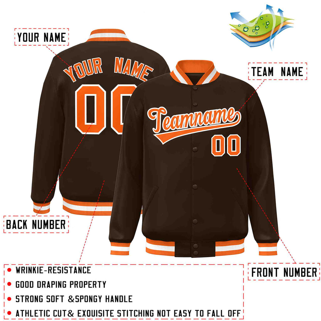 Custom Brown Orange-White Classic Style Varsity Full-Snap Letterman Jacket