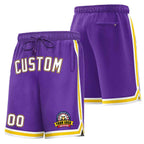 Custom Purple White-Gold Classic Style Basketball Mesh Shorts