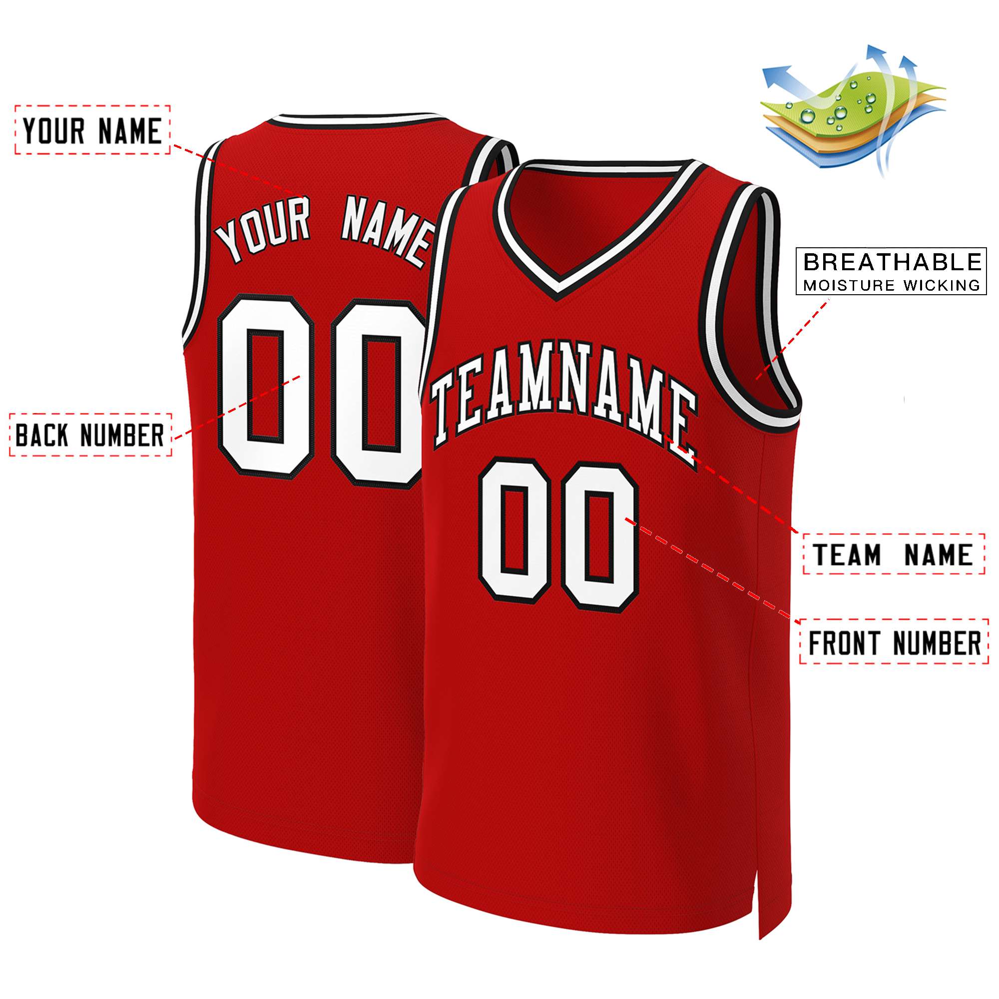 Custom Red White-Black Classic Tops Basketball Jersey Secondary image