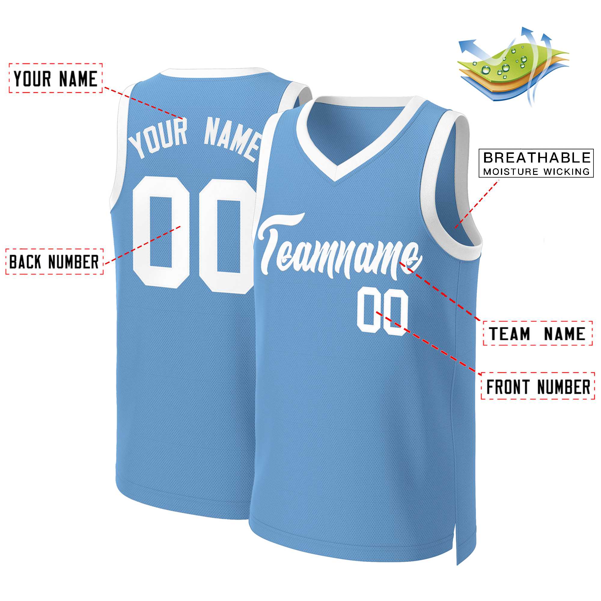 Custom Light Blue White Classic Tops Basketball Jersey Secondary image