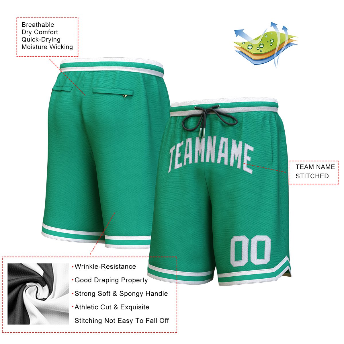 Custom Hunter Green White Personalized Basketball Shorts Secondary image