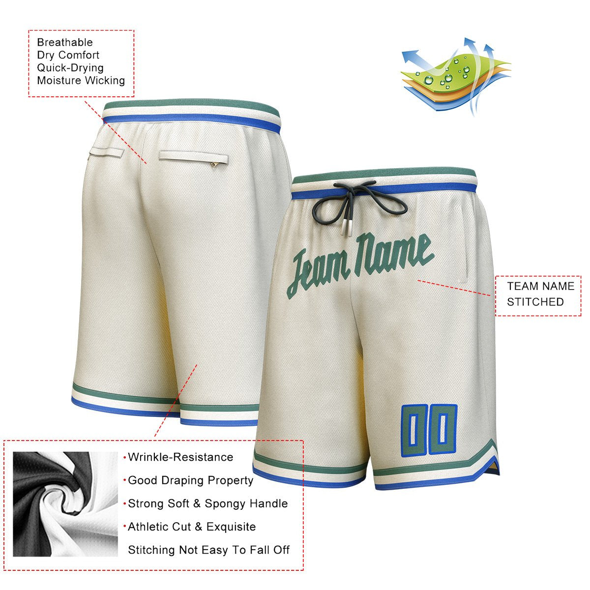 Custom Cream Hunter Green Personalized Basketball Shorts Secondary image