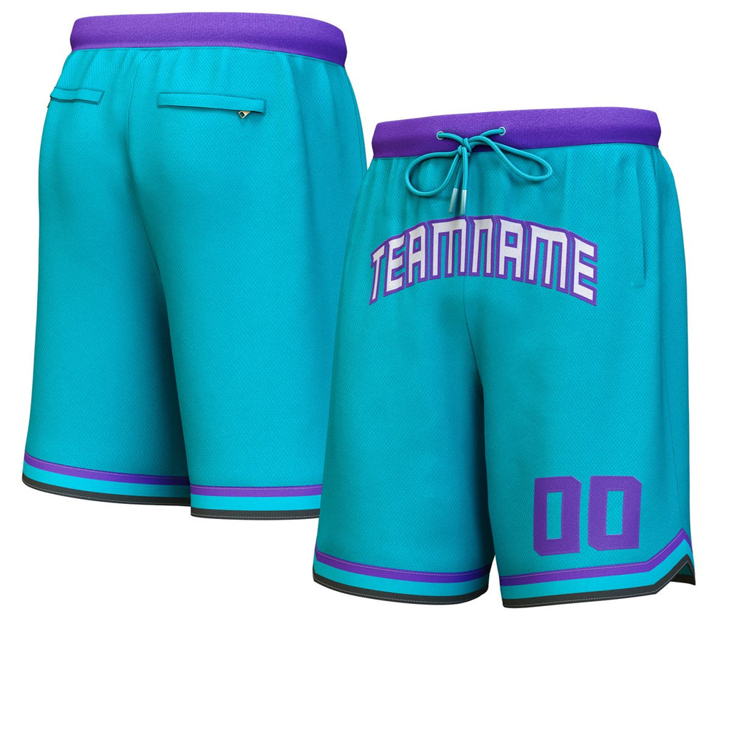 Custom Teal White-Purple Personalized Basketball Shorts