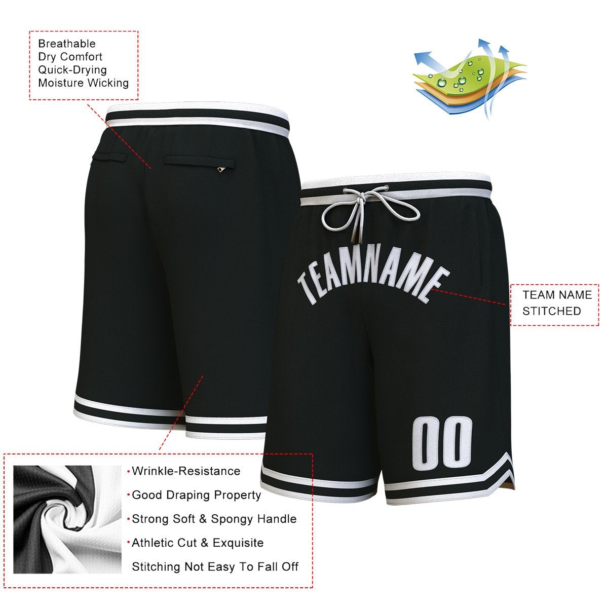 Custom Black White Personalized Basketball Shorts Secondary image