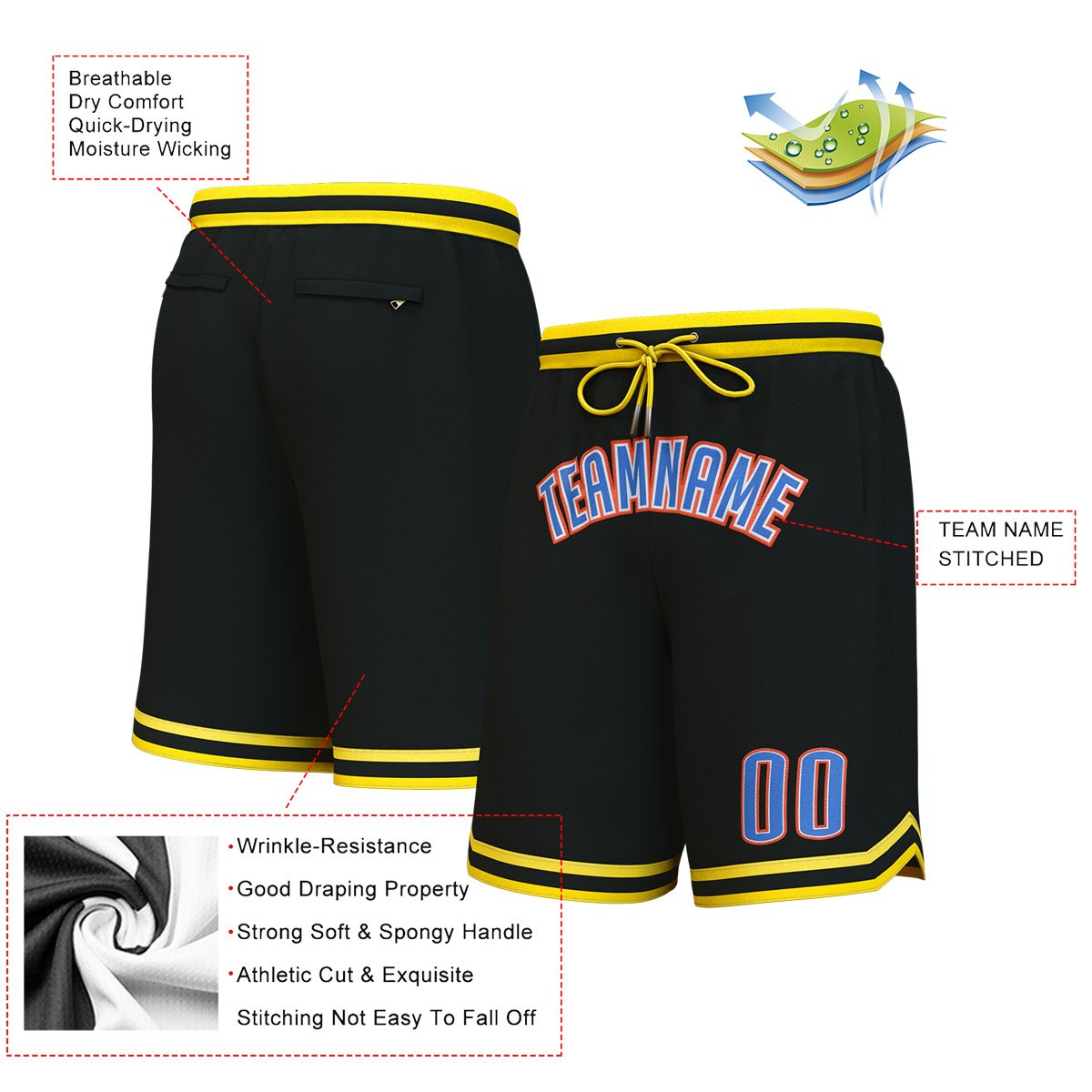 Custom Black Blue-Orange Personalized Basketball Shorts Secondary image
