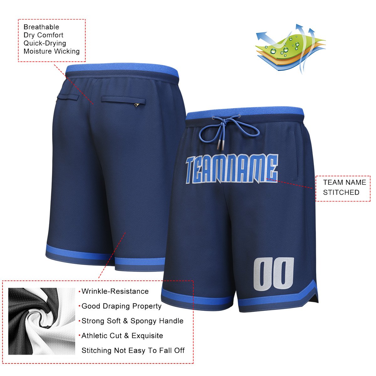 Custom Navy Blue-White Personalized Basketball Shorts Secondary image