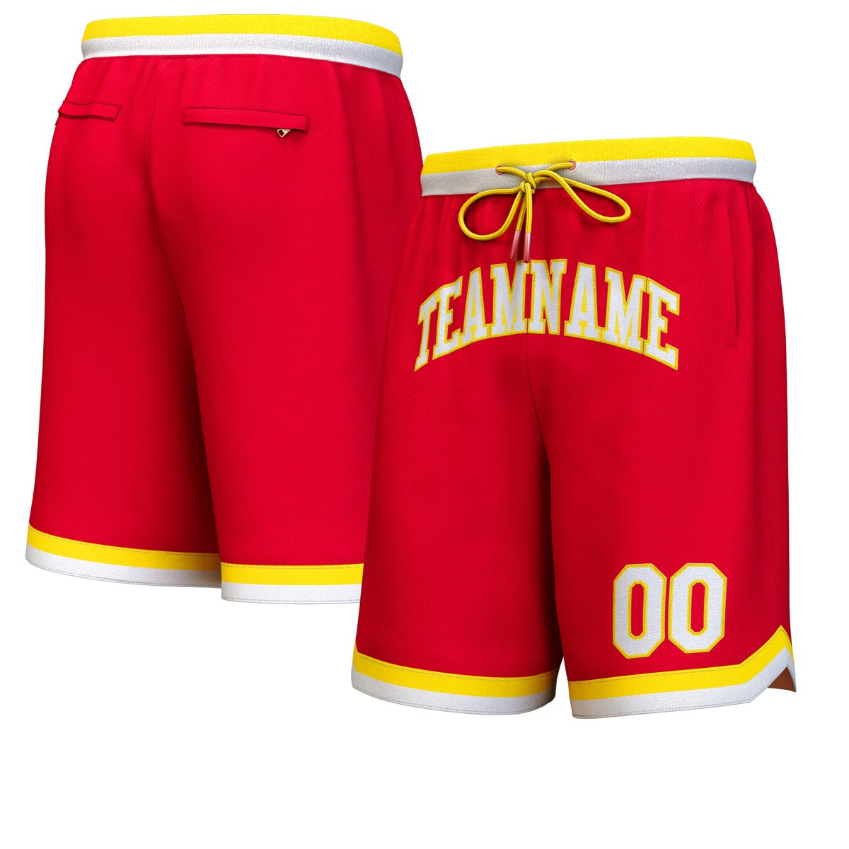 Custom Red White-Yellow Personalized Basketball Shorts Main image