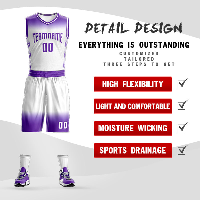 Custom Purple White Purple Gradient Fashion Sets Basketball Jersey Secondary image