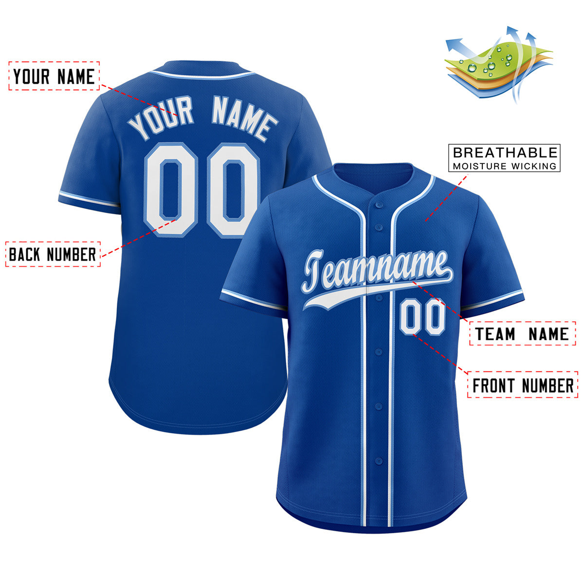Custom Royal White-Powder Blue Classic Style Authentic Baseball Jersey Secondary image