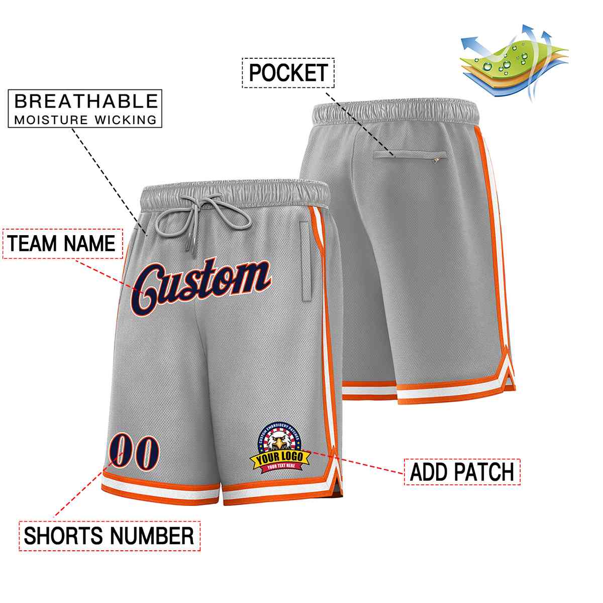 Custom Gray Navy-White Classic Style Basketball Mesh Shorts Secondary image