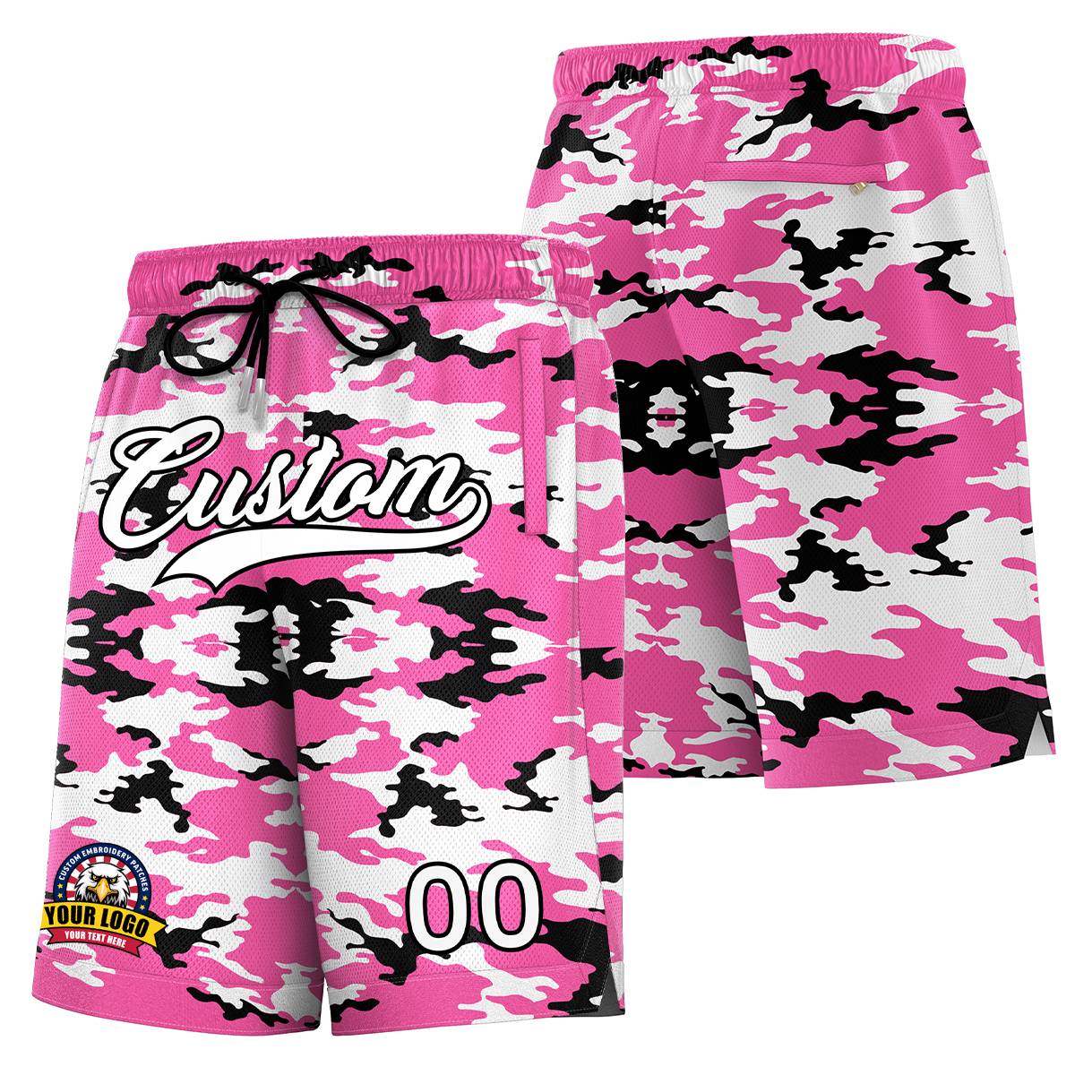 Custom Pink White Black Camo Basketball Shorts Main image