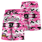 Custom Pink White Black Camo Basketball Shorts