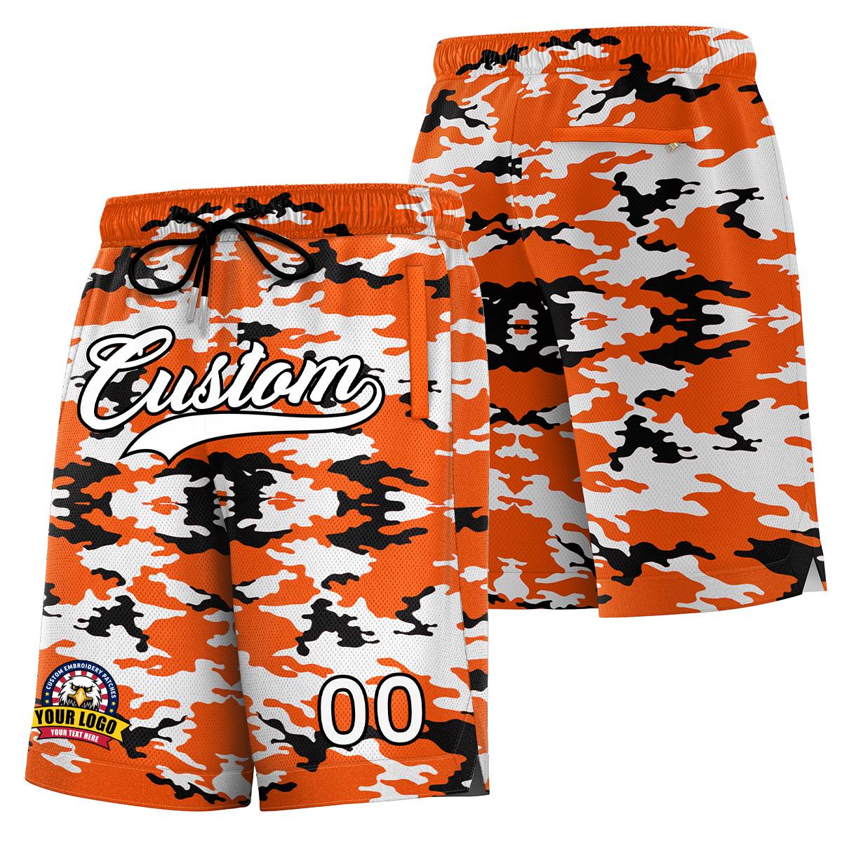 Custom Orange White Black Camo Basketball Shorts Main image