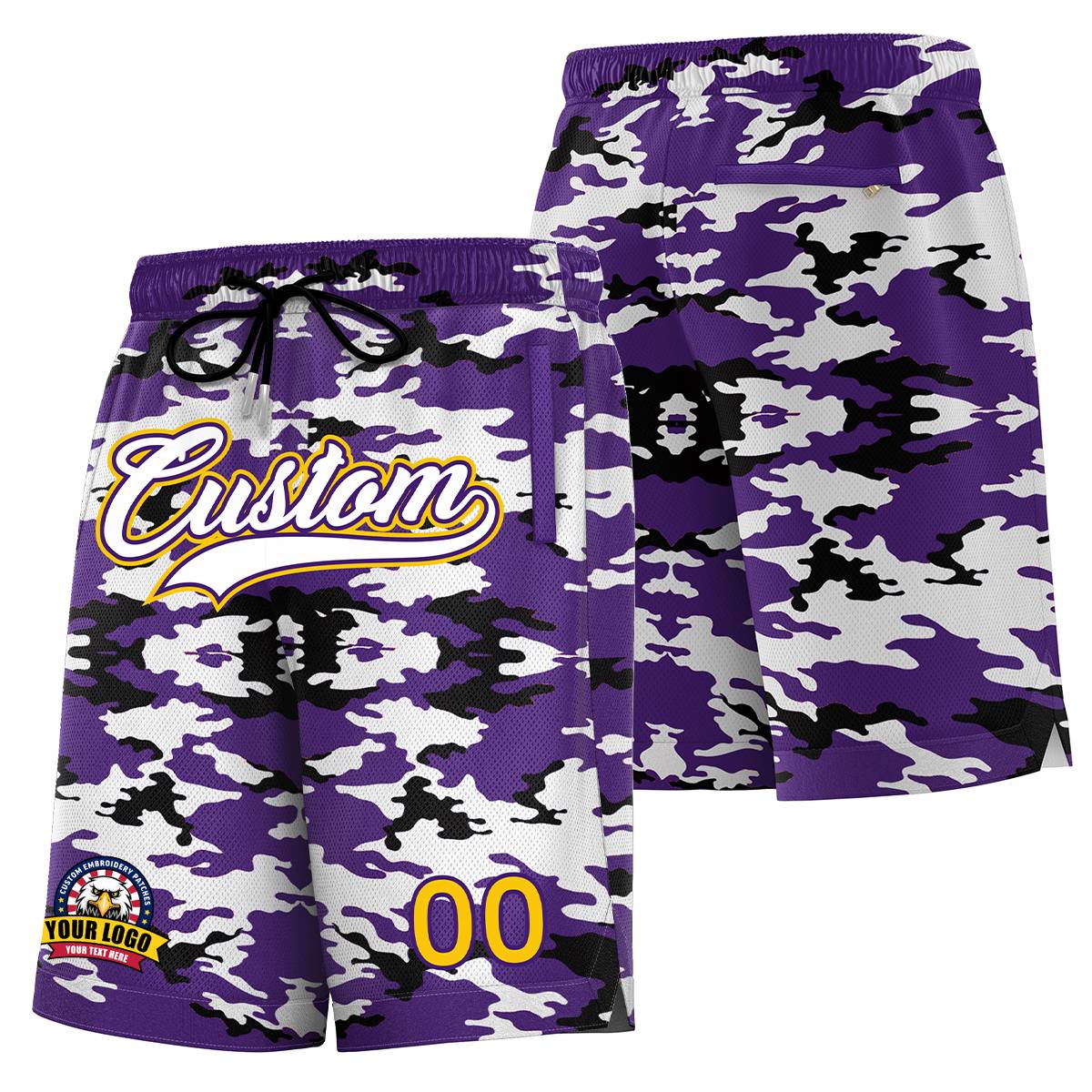 Custom Purple White Purple Camo Basketball Shorts Main image