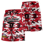 Custom Red Black White Camo Basketball Shorts