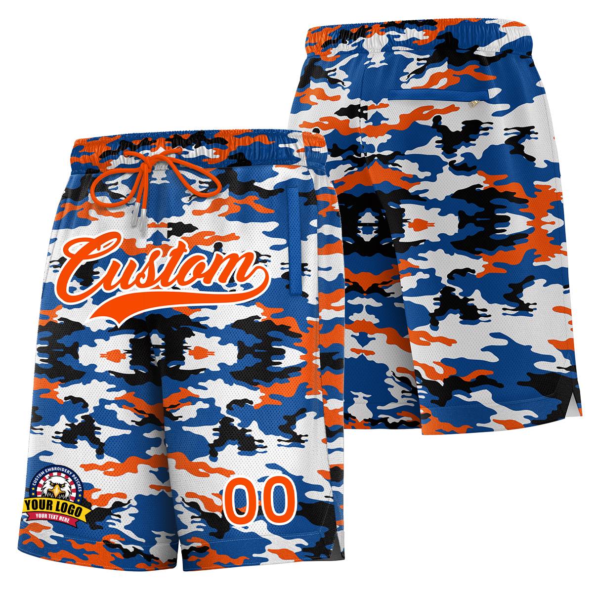 Custom Royal Orange White Camo Basketball Shorts Main image