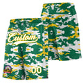 Custom Green White Gold Camo Basketball Shorts