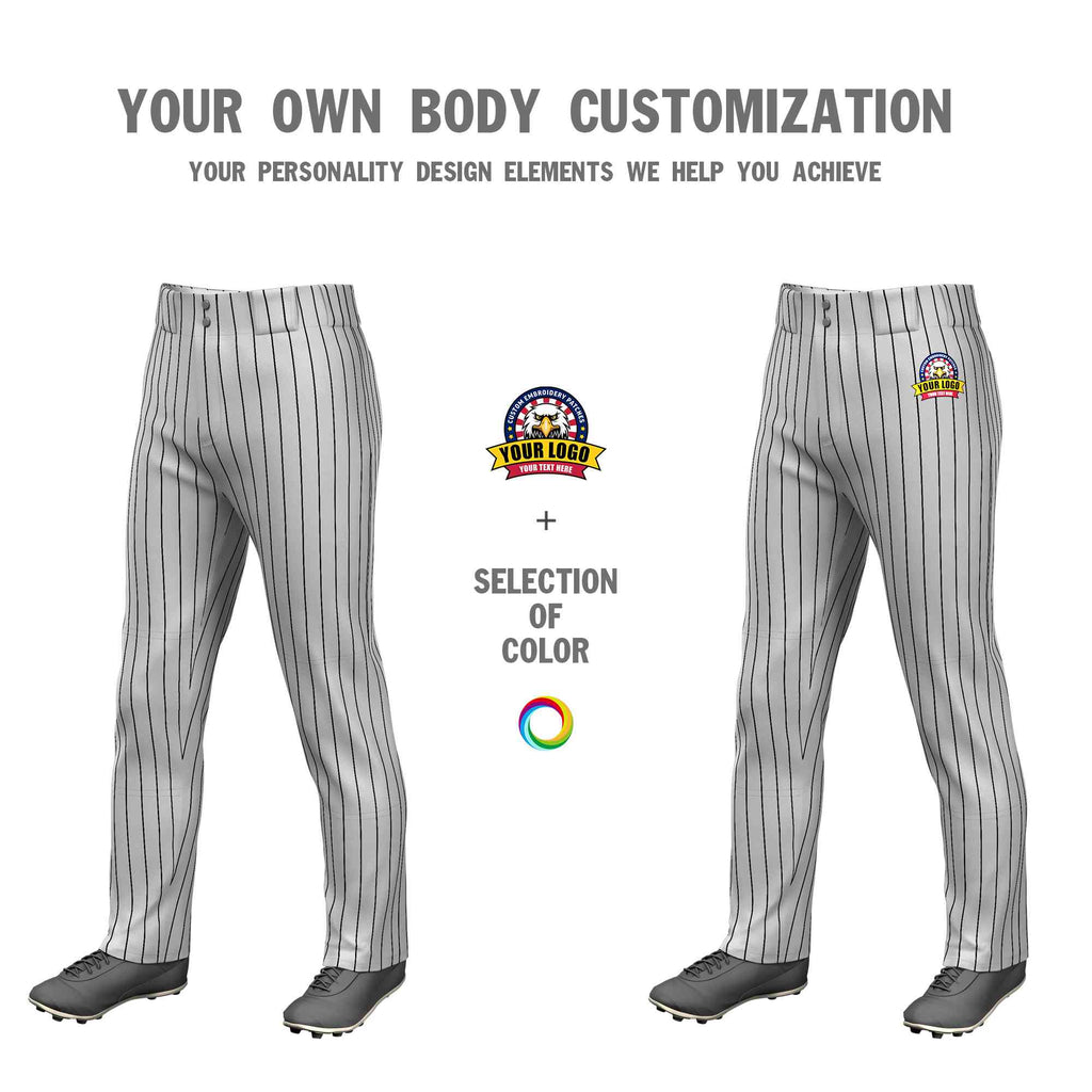 Custom Gray Black Pinstripe Fit Stretch Practice Loose-fit Baseball Pants