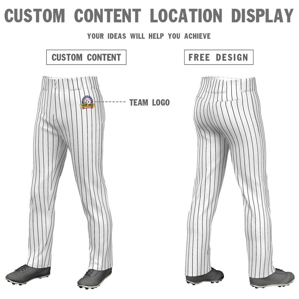 Custom White Black Pinstripe Fit Stretch Practice Loose-fit Baseball Pants