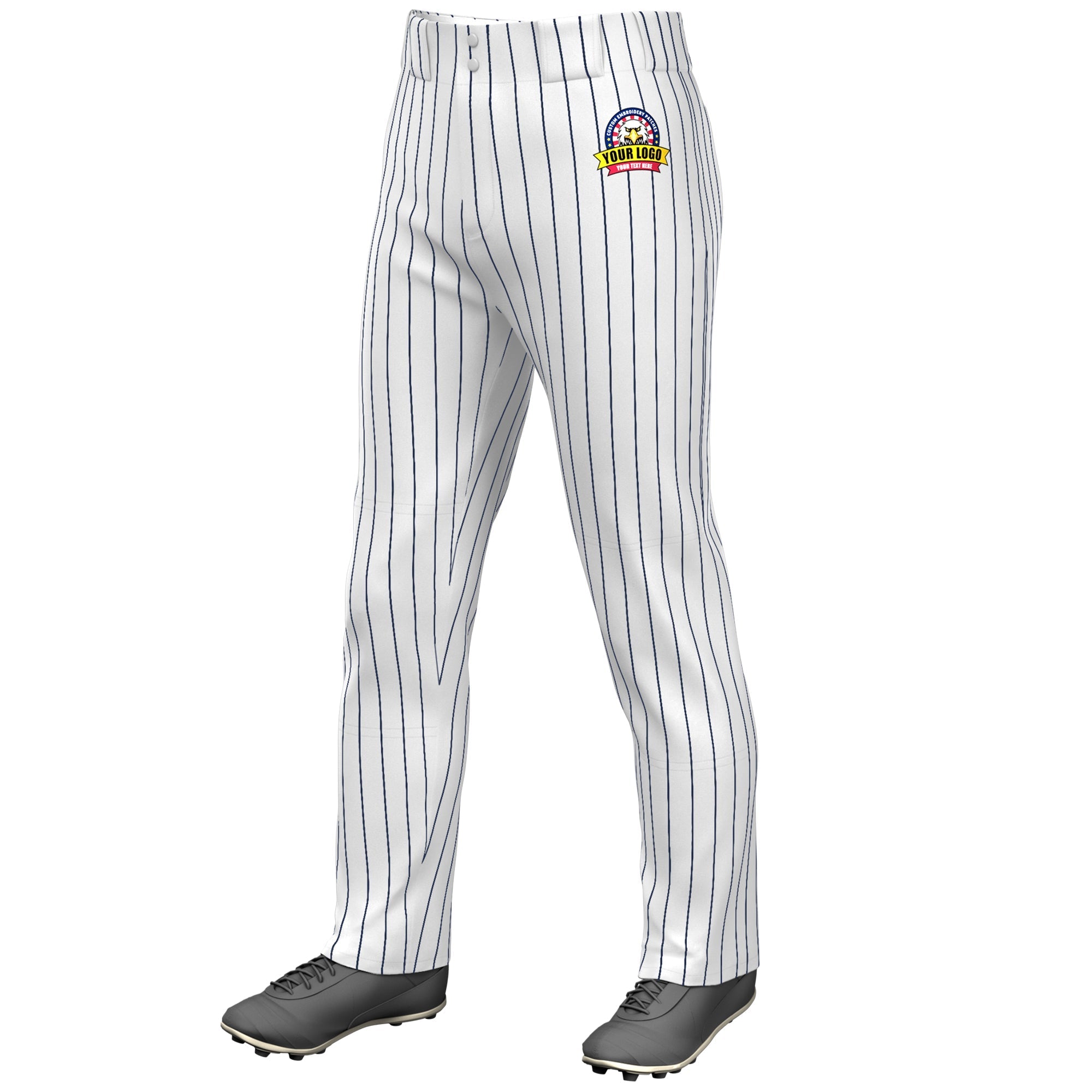 Custom White Navy Pinstripe Fit Stretch Practice Loose-fit Baseball Pants Main image