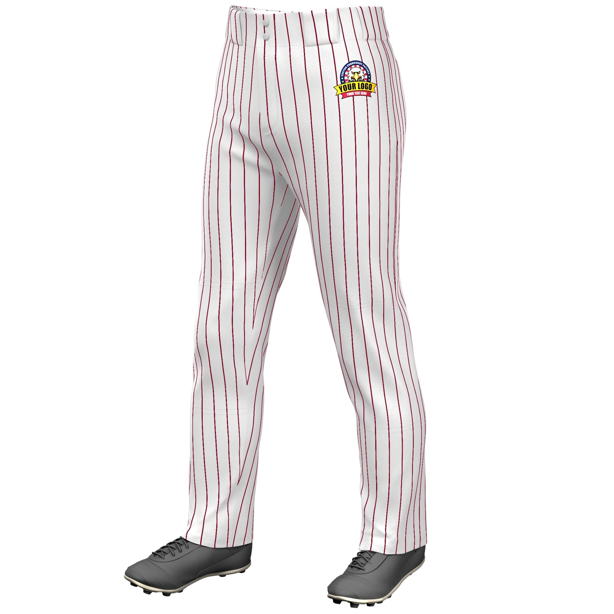 Custom White Crimson Pinstripe Fit Stretch Practice Loose-fit Baseball Pants Main image