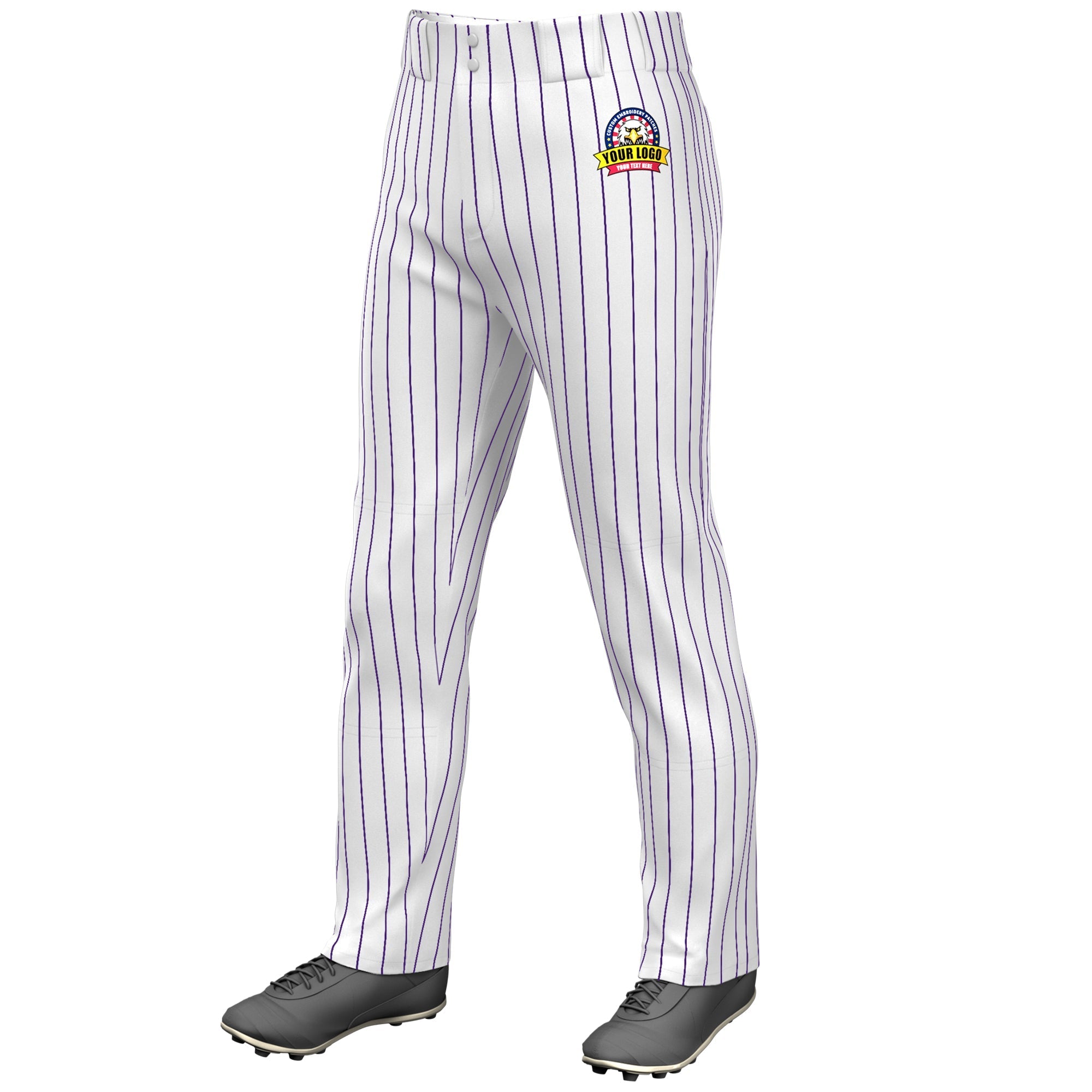 Custom White Purple Pinstripe Fit Stretch Practice Loose-fit Baseball Pants Main image