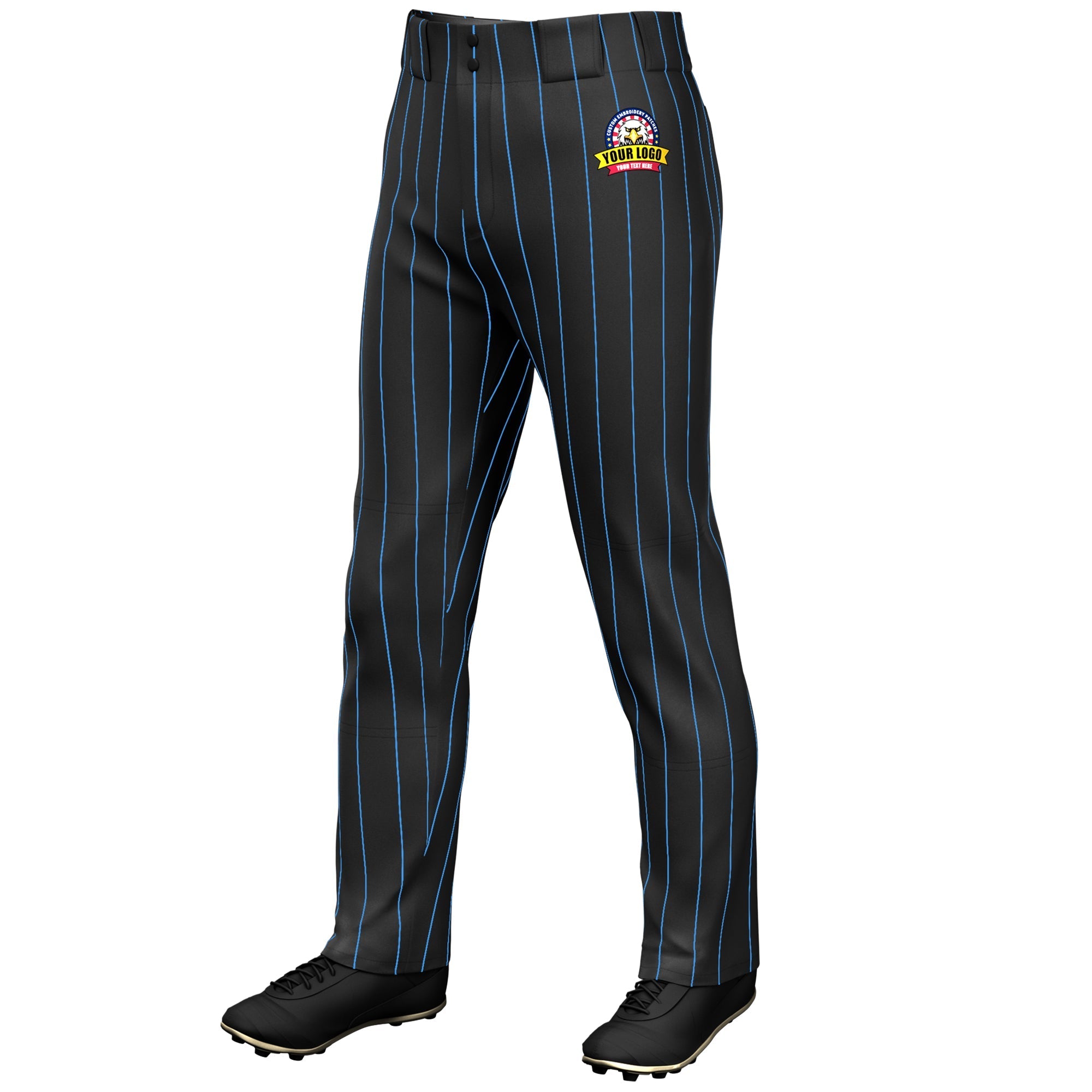 Custom Black Powder Blue Pinstripe Fit Stretch Practice Loose-fit Baseball Pants Main image