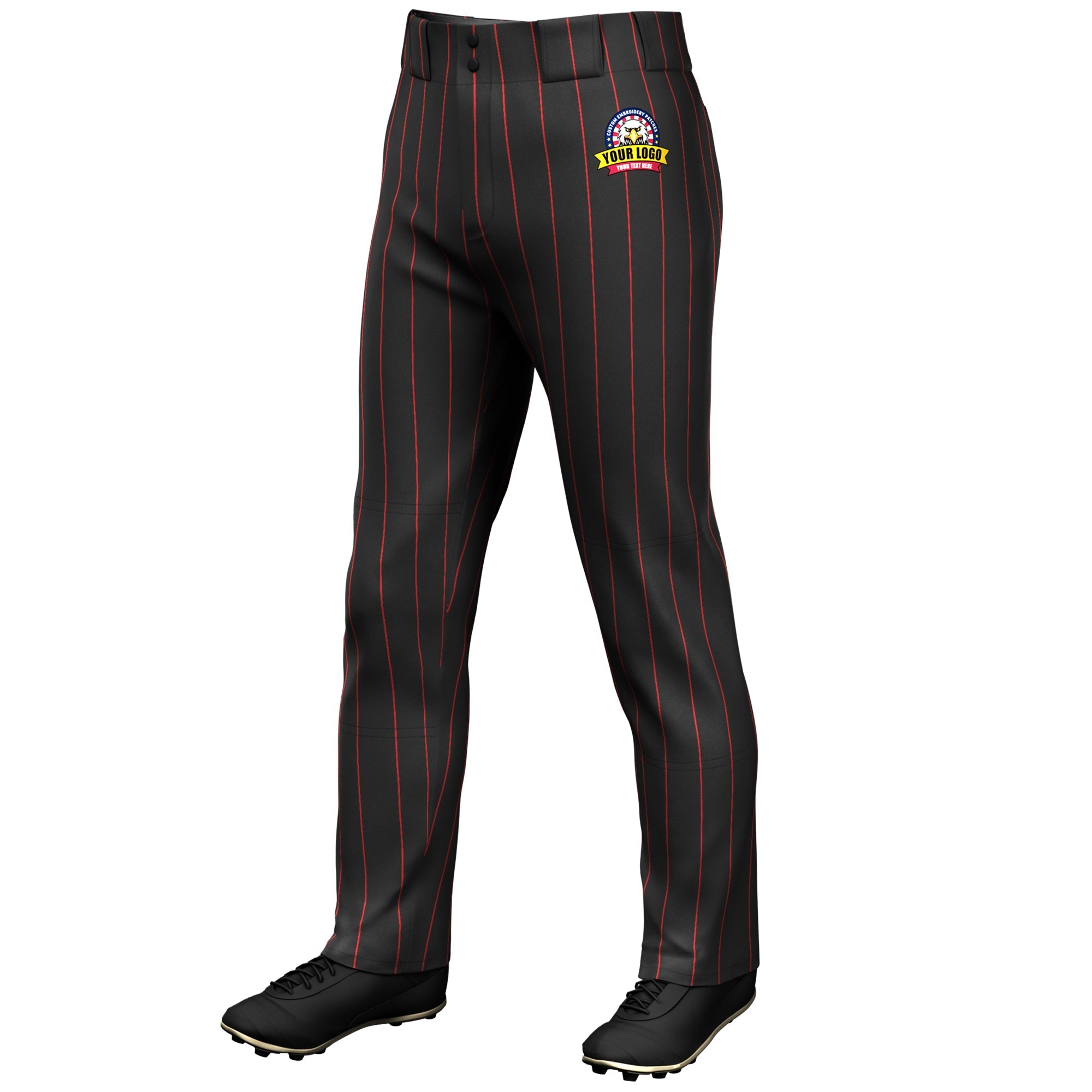 Custom Black Red Pinstripe Fit Stretch Practice Loose-fit Baseball Pants Main image
