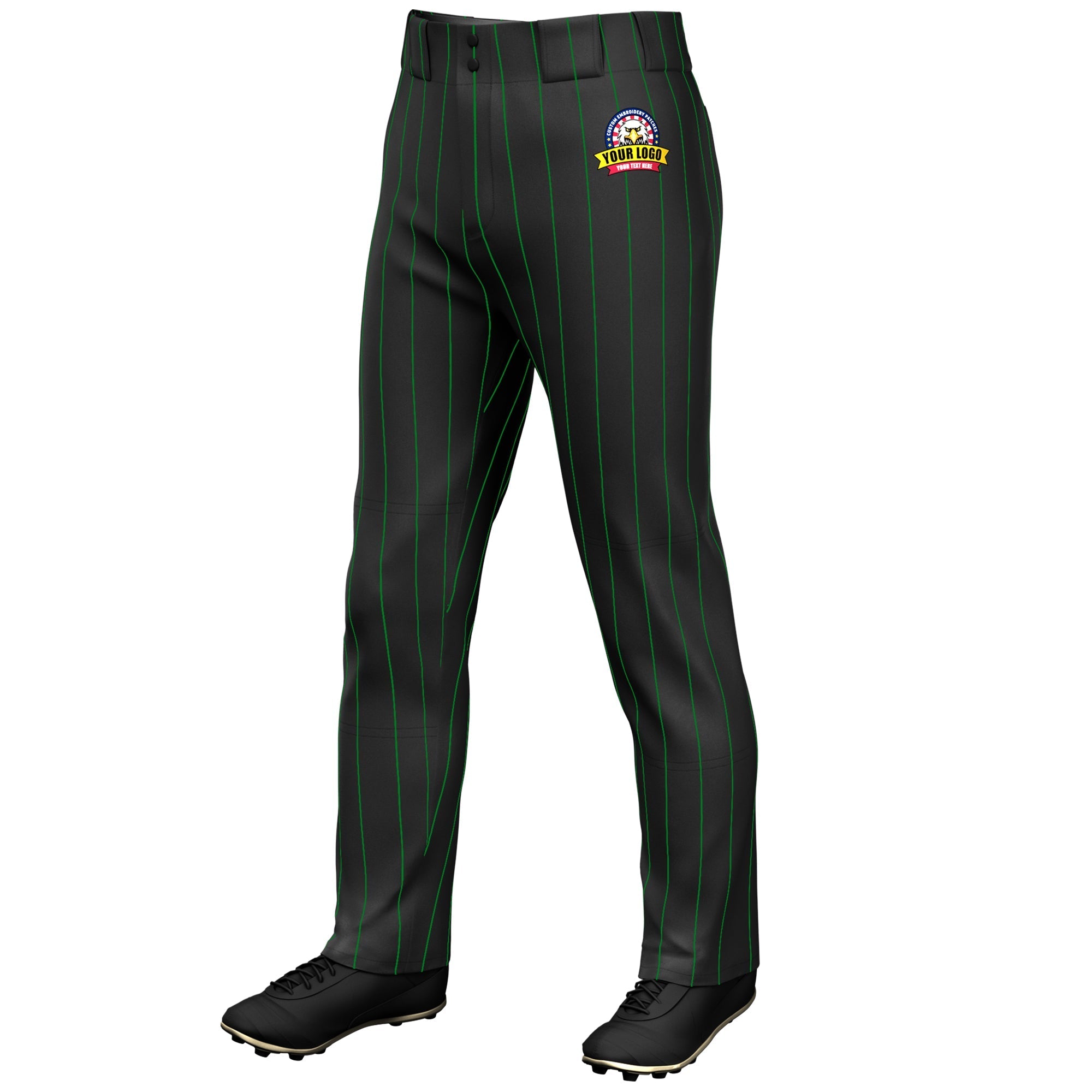 Custom Black Kelly Green Pinstripe Fit Stretch Practice Loose-fit Baseball Pants Main image