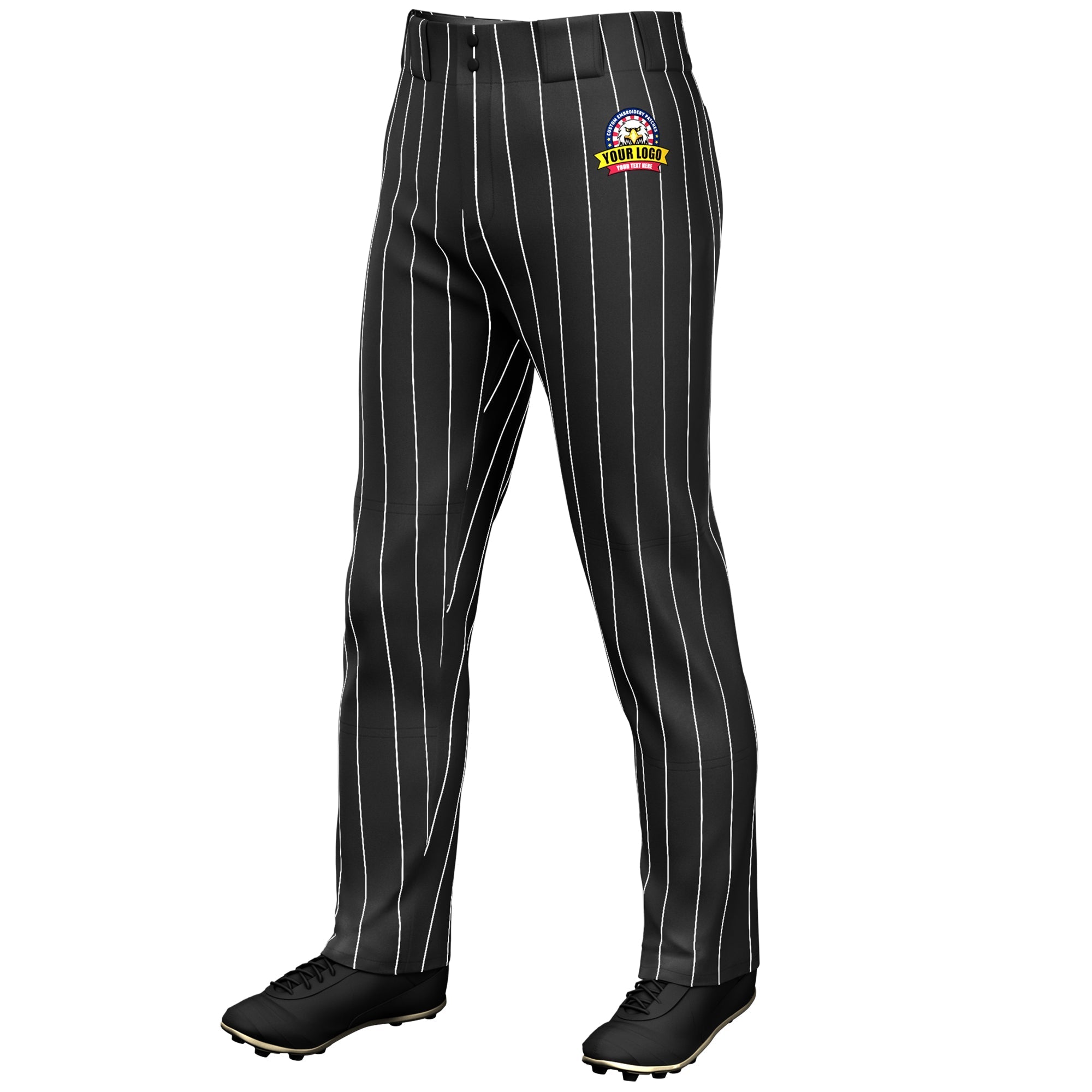 Custom Black White Pinstripe Fit Stretch Practice Loose-fit Baseball Pants Main image