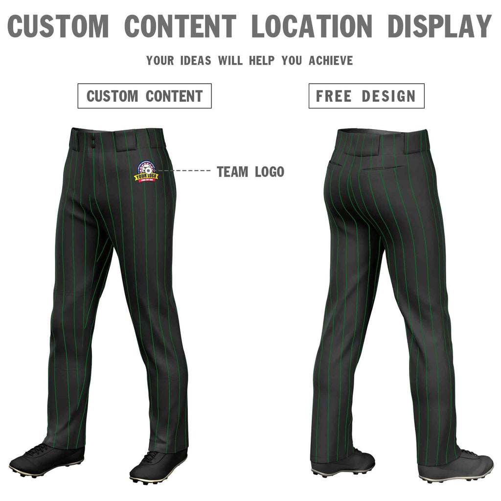 Custom Black Kelly Green Pinstripe Fit Stretch Practice Loose-fit Baseball Pants