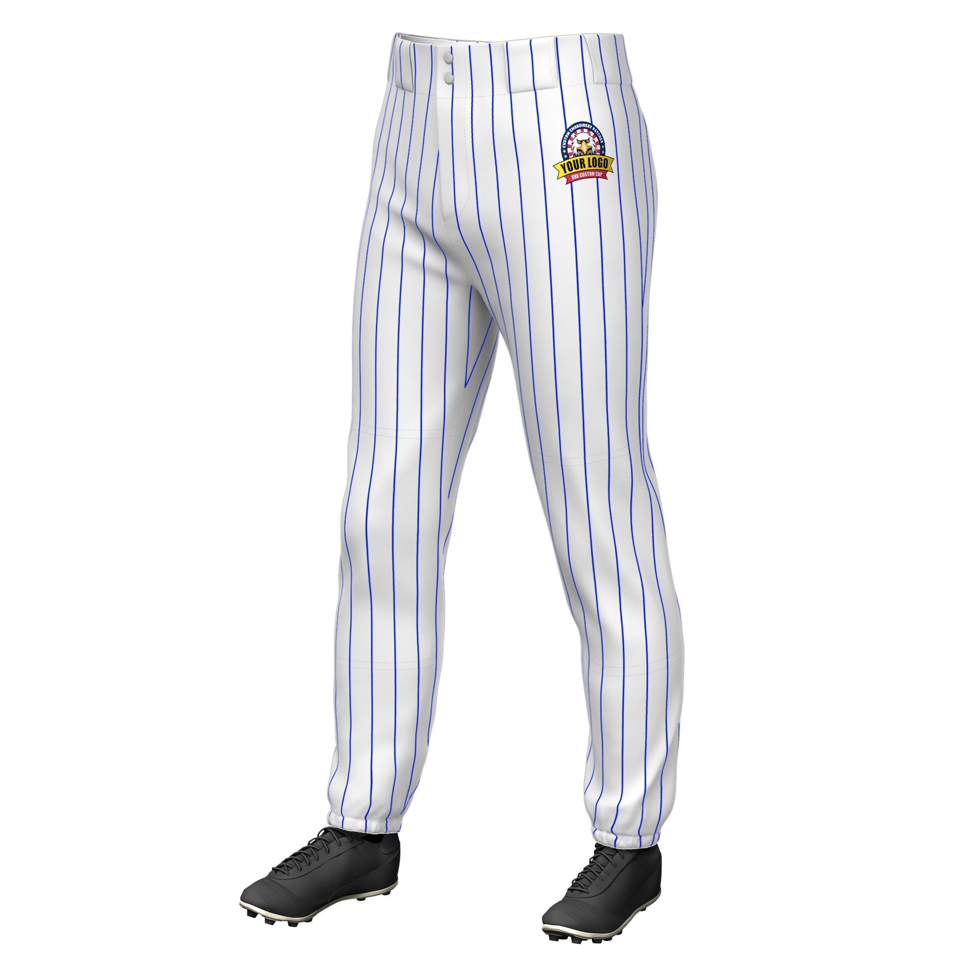 Custom White Royal Pinstripe Fit Stretch Practice Pull-up Baseball Pants Main image