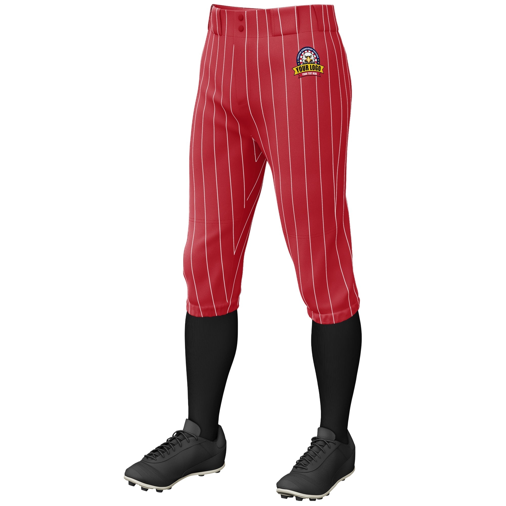 Custom Red White Pinstripe Fit Stretch Practice Knickers Baseball Pants Main image