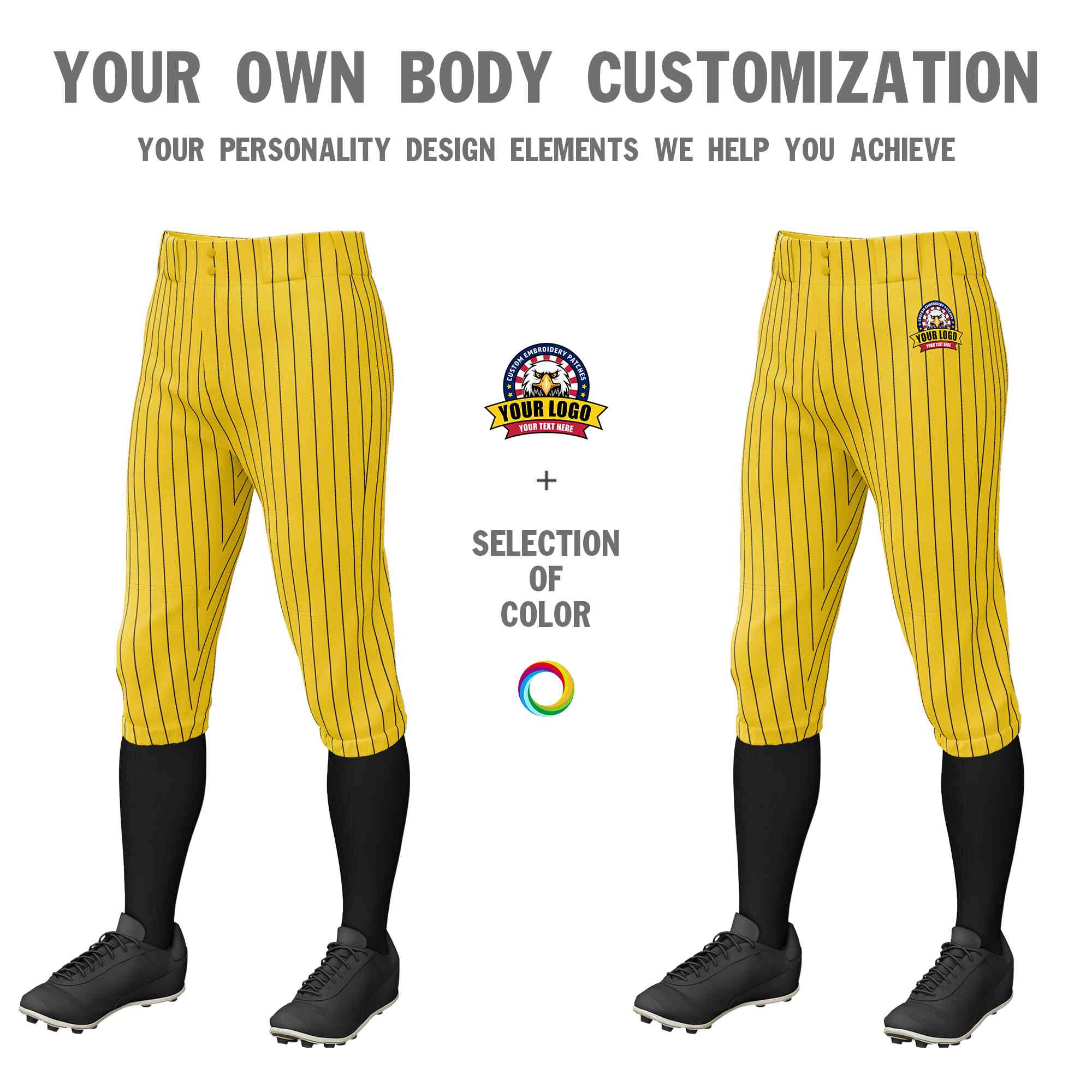 Custom Gold Black Pinstripe Fit Stretch Practice Knickers Baseball Pants