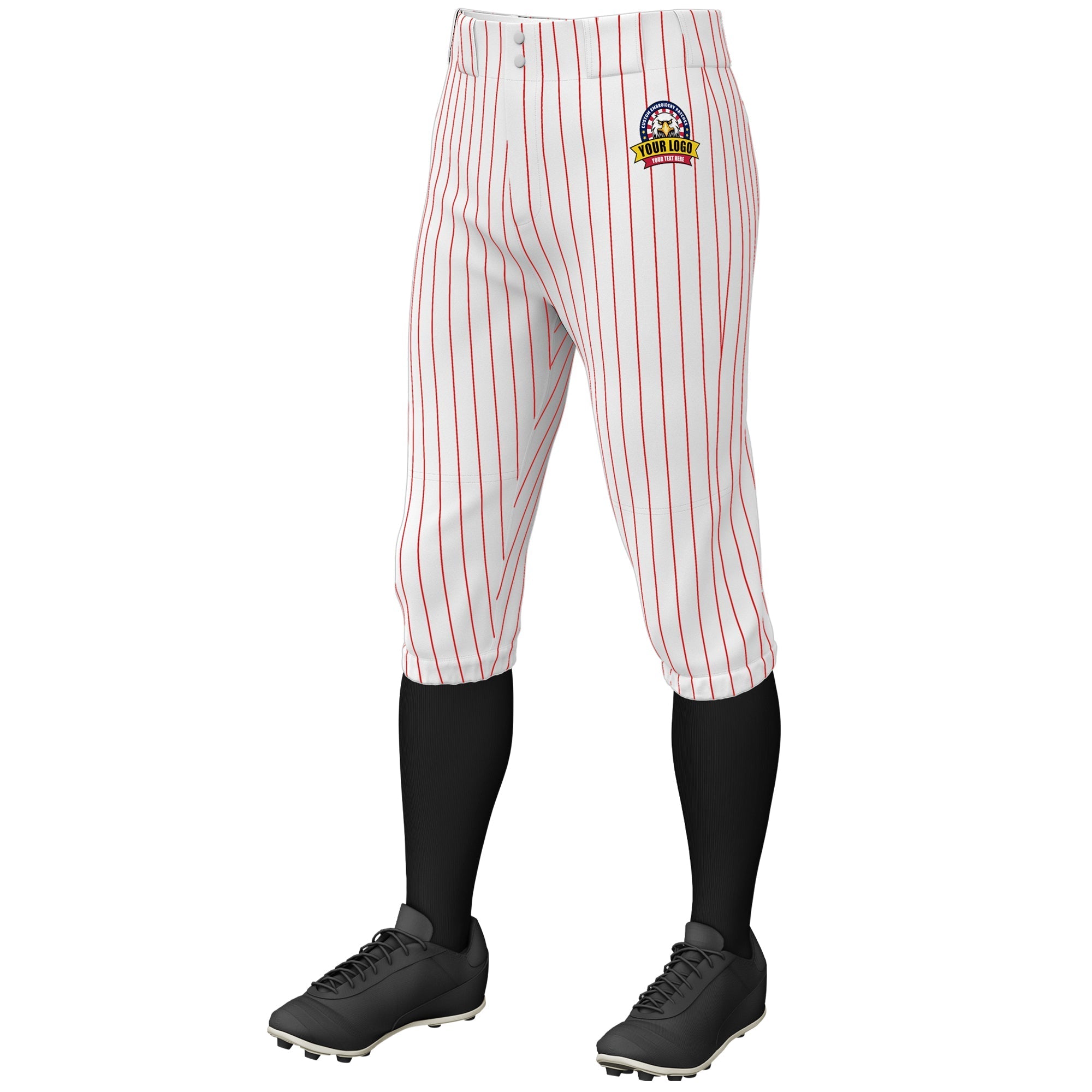 Custom White Red Pinstripe Fit Stretch Practice Knickers Baseball Pants Main image