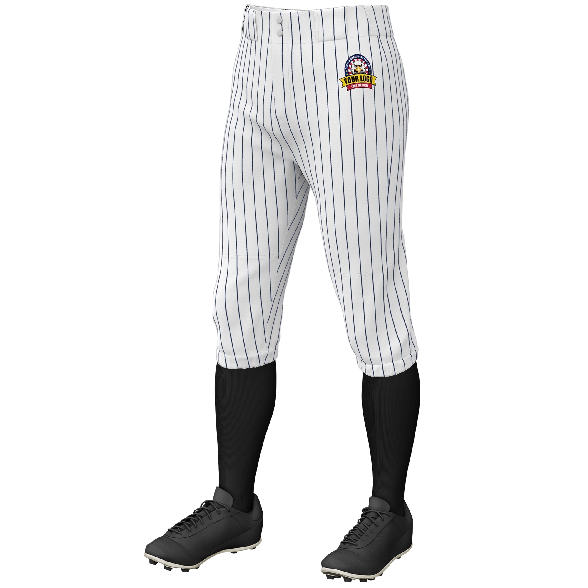 Custom White Navy Pinstripe Fit Stretch Practice Knickers Baseball Pants Main image
