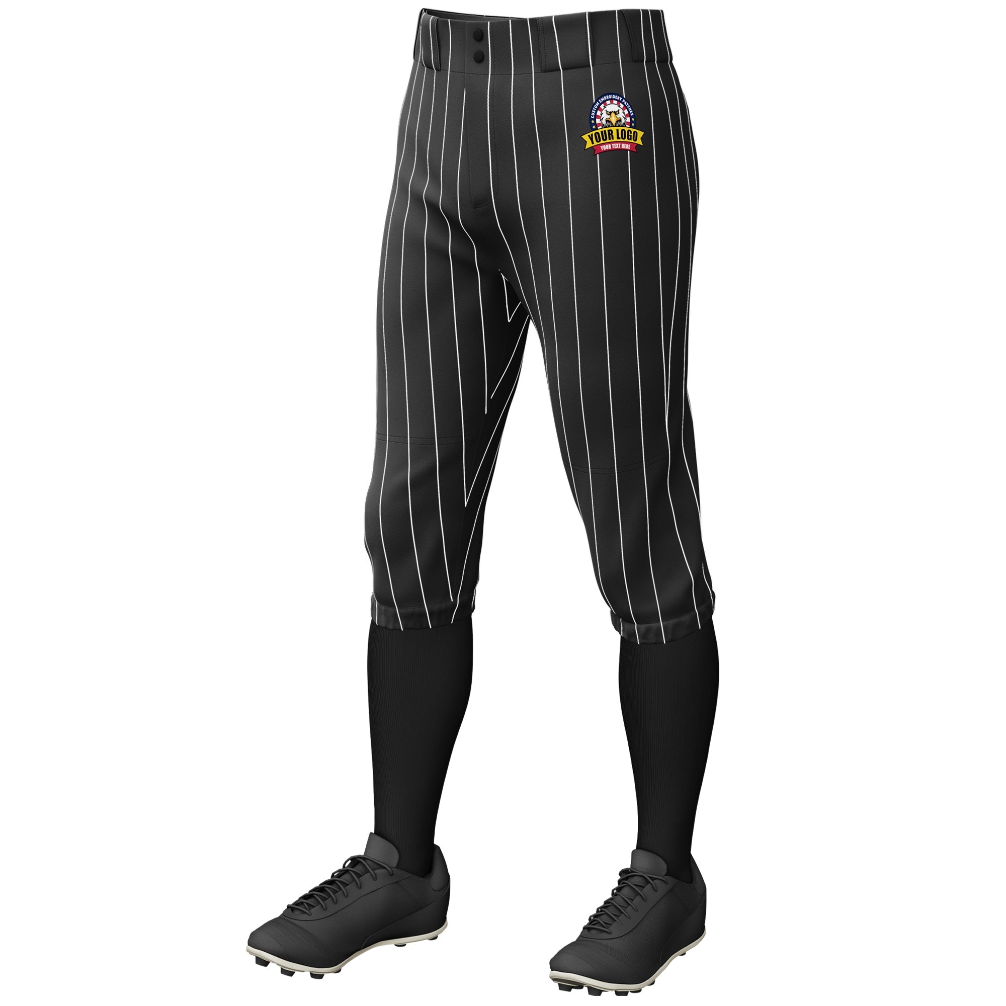 Custom Black White Pinstripe Fit Stretch Practice Knickers Baseball Pants