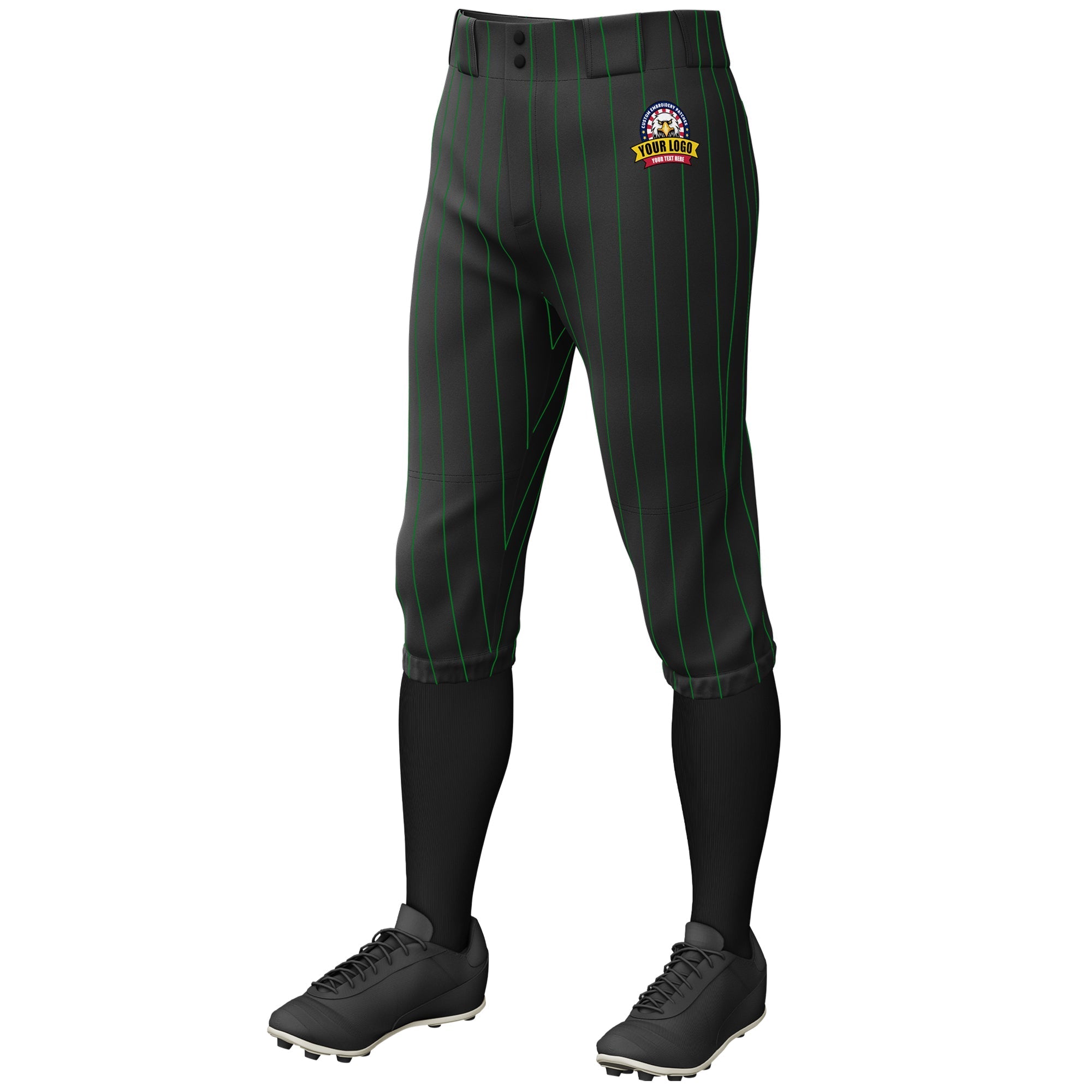 Custom Black Kelly Green Pinstripe Fit Stretch Practice Knickers Baseball Pants