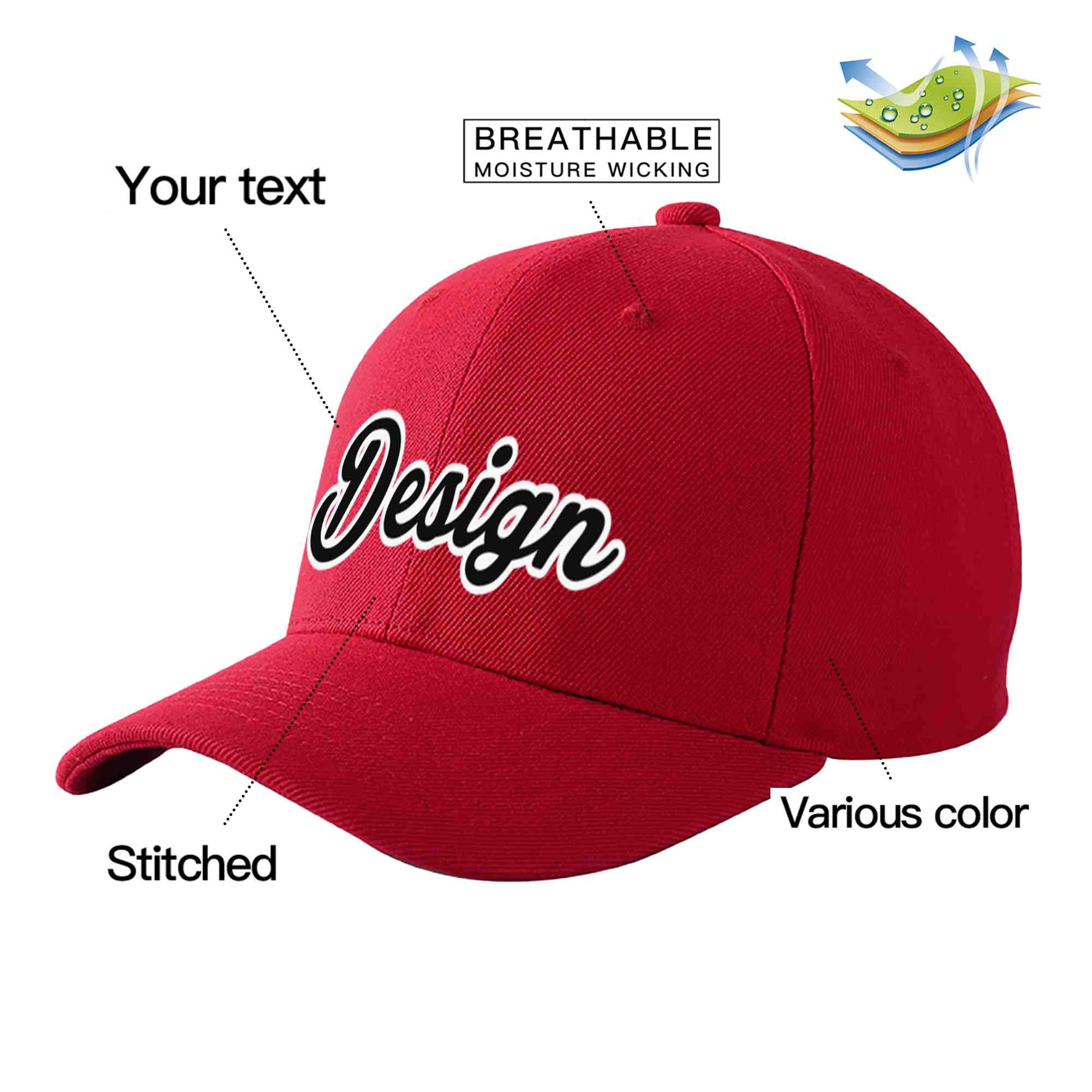 Custom Red Black-White 3D Puff Embroidery Flat Embroidery Curved Eaves Sport Design Baseball Cap Secondary image