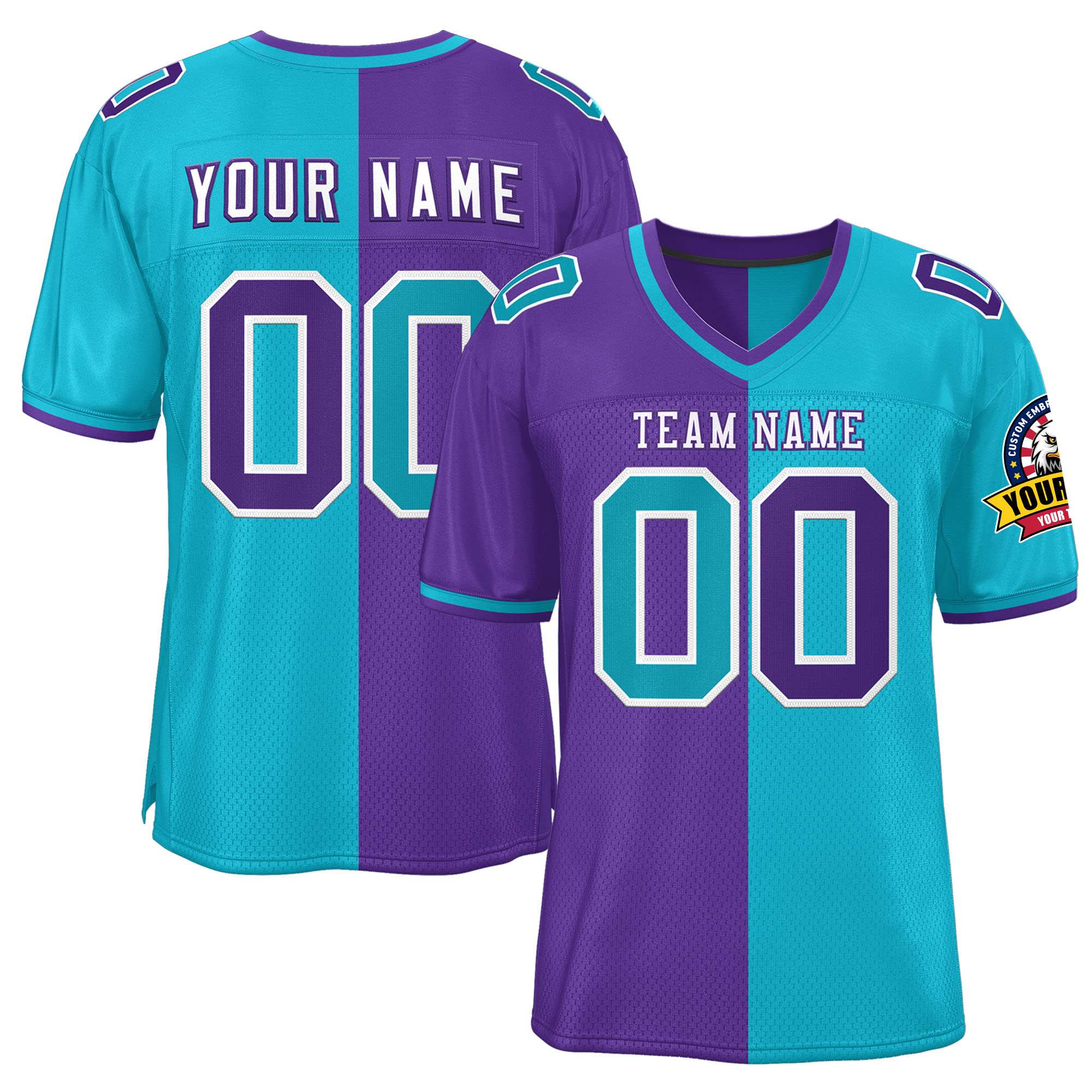 Custom Purple Sky Blue Personalized Split Two Tone Design Authentic Football Jersey Main image