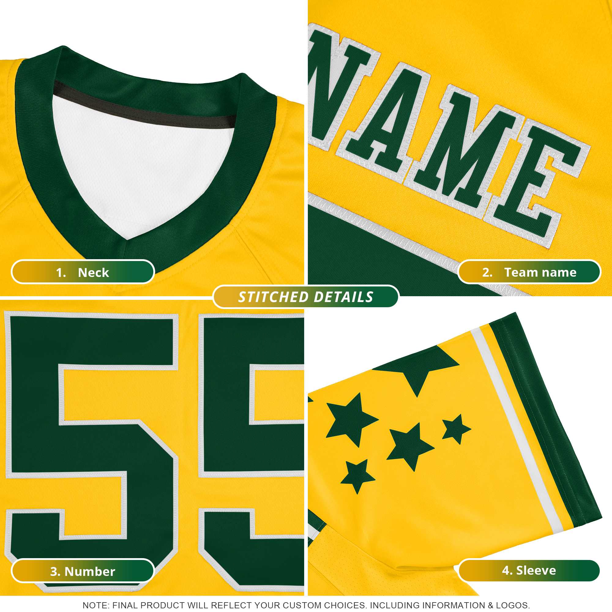 Custom Fluorescent Green Pink Personalized Neckline Square Classic Authentic Football Jersey