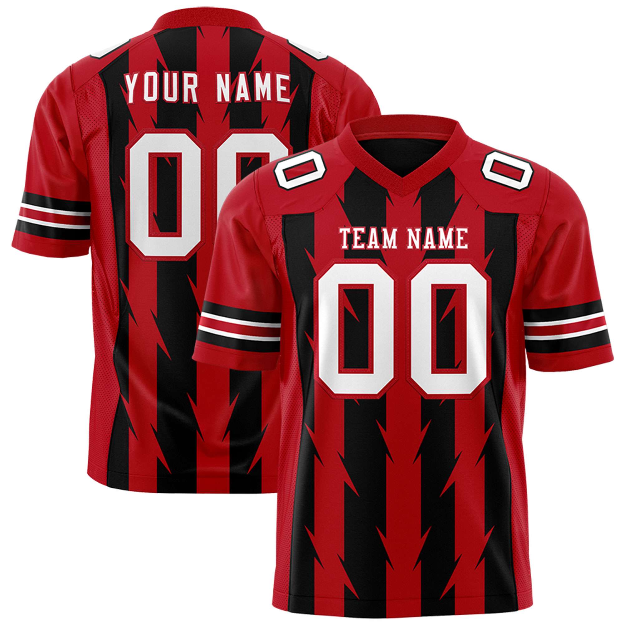 Custom Black Red Personalized Razr Stripe Graffiti Pattern Flag Football Jersey Main image
