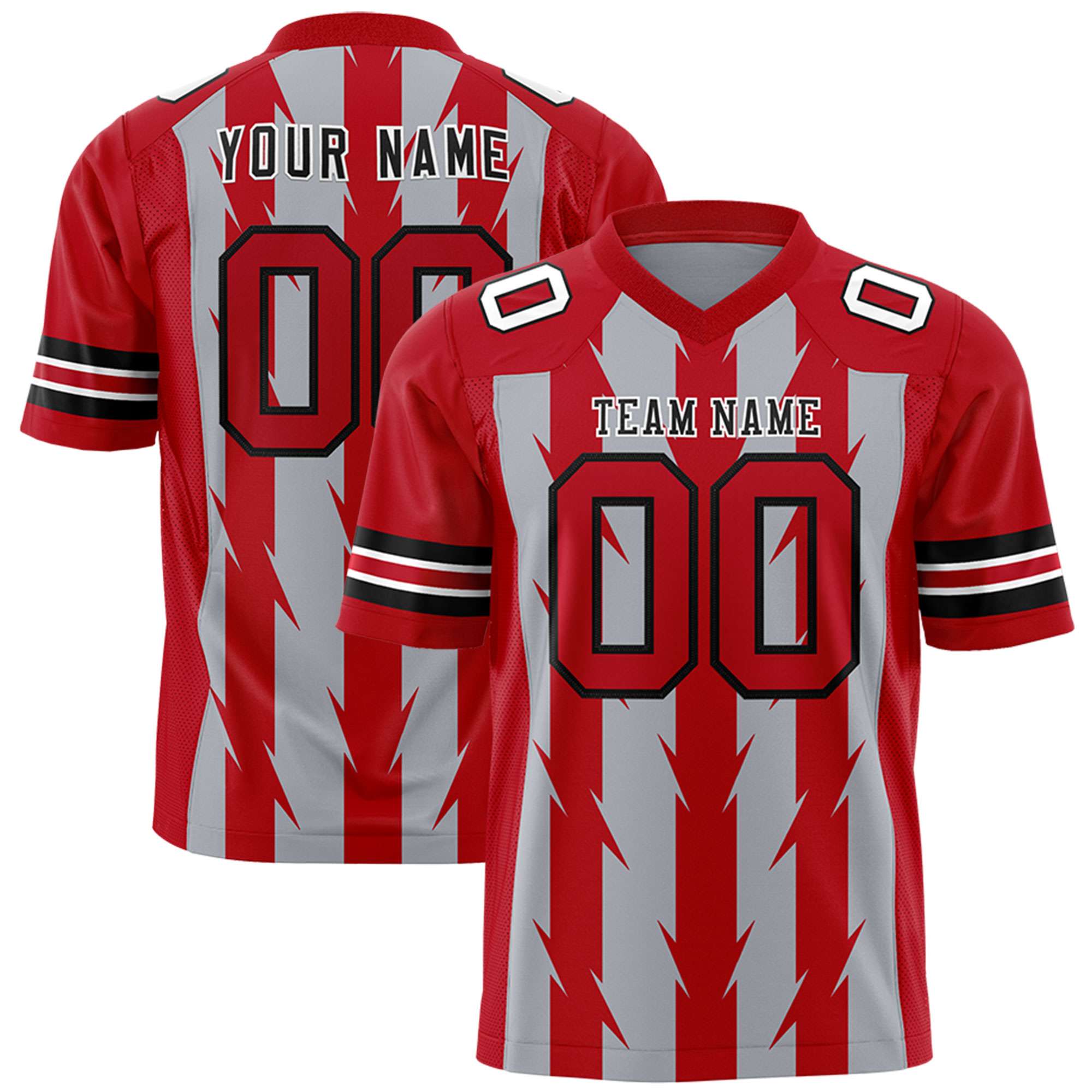 Custom Gray Red Personalized Razr Stripe Graffiti Pattern Flag Football Jersey Main image