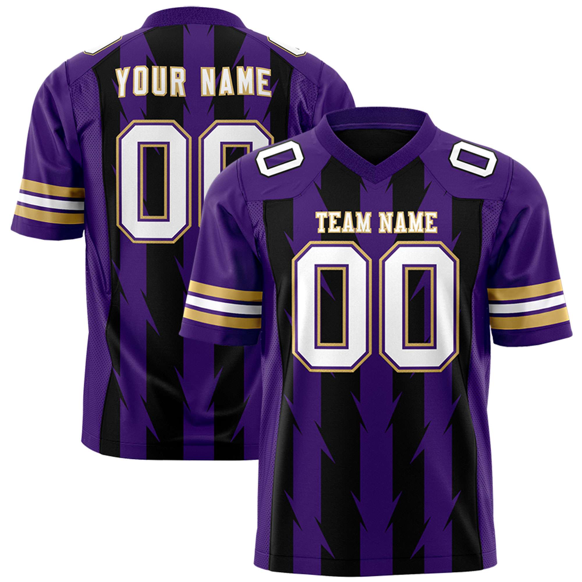 Custom Black Purple Personalized Razr Stripe Graffiti Pattern Flag Football Jersey Main image