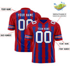 Custom Royal Red Personalized Razr Stripe Graffiti Pattern Flag Football Jersey